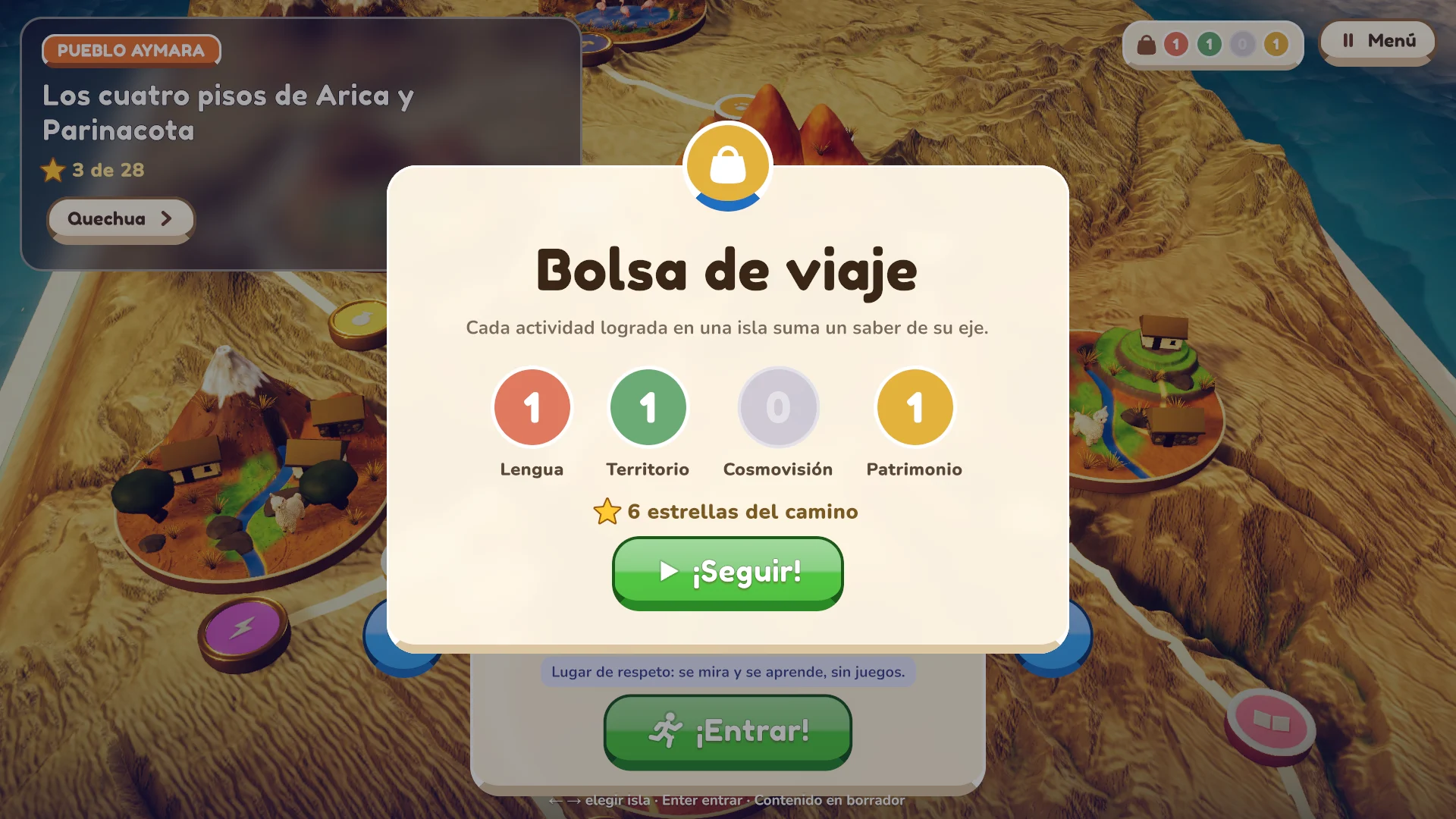 Bolsa de viaje de la Exploración: saberes por eje y estrellas del camino